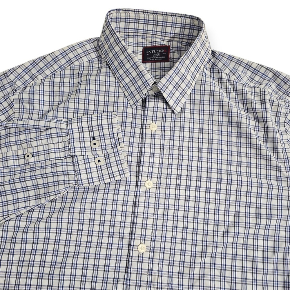 UNTUCKit Large Slim Fit Blue, White Check Long Sleeve‎ Shirt